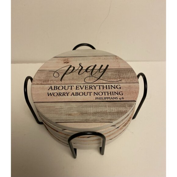 Hoomey Coasters Set of 6 Bible Christian Absorbent Drink Coasters & Holder - Picture 8 of 8